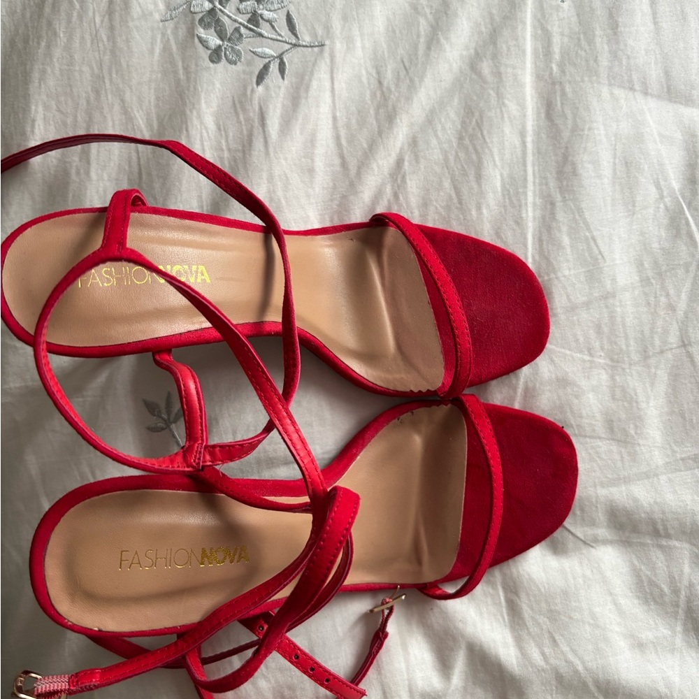 Fashion Nova Red Strappy Heel Sandals